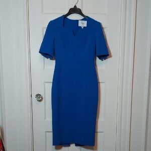 L.K. Bennett Square Neckline Midi Sheath Length Dress In True Blue Size 4
